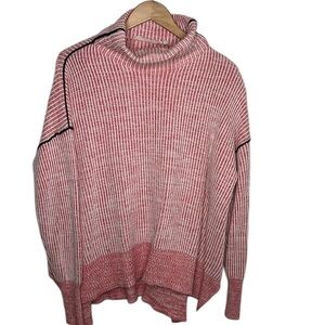 Soft Surroundings Pink White Striped Mock Neck Wool Sweater Women Size L